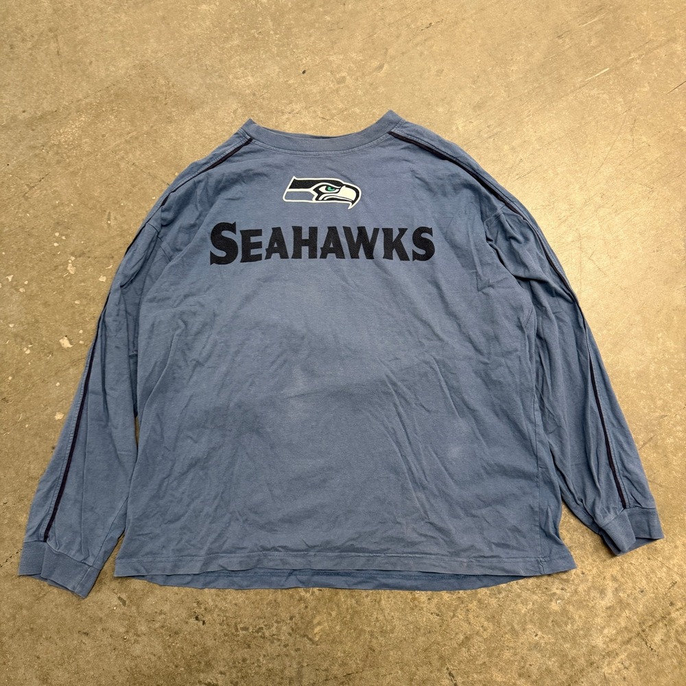 NFL Seattle Seahawks Long Sleeve T-Shirt Mens 2X Blue Cotton Graphic Tee 1950